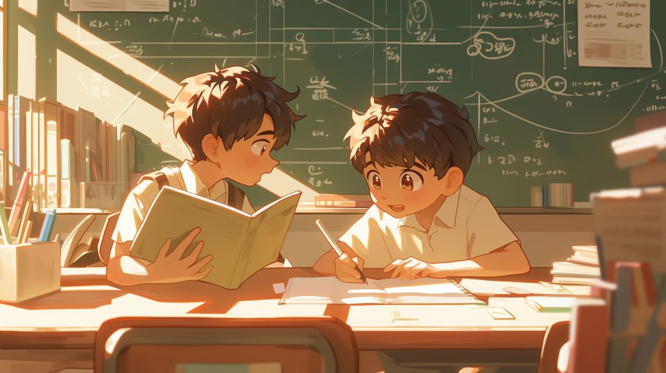 cartoon students math class